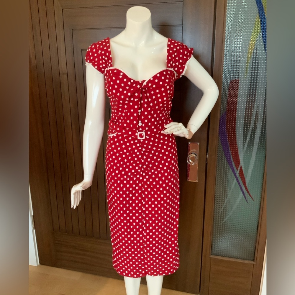 STOP STARING Red Dot Wiggle Dress, Size L